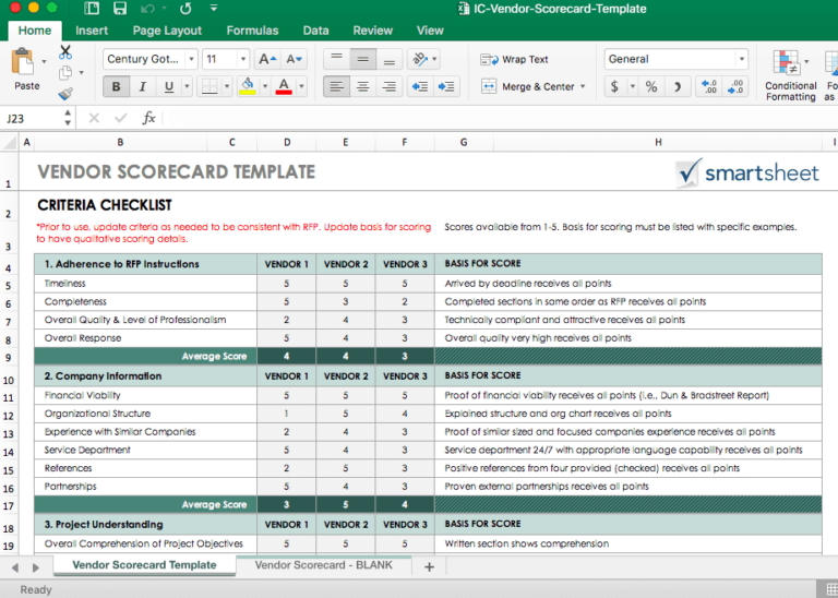 Rfp Scorecard Template