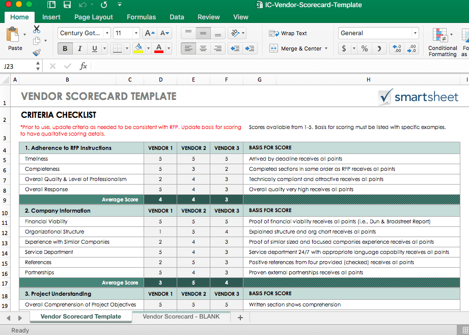 Rfp Vendor Scorecard Template