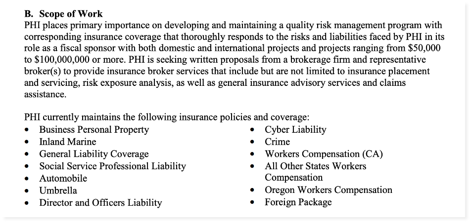 Insurance RFP examples